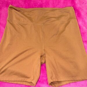 Tan High-Waisted Bike Shorts with Seamless Design